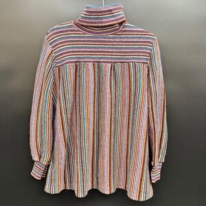 Great Times Vintage Turtleneck Sweater Multi Color Vertical Stripe Ribbed Knit
